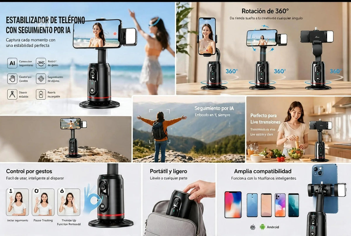 Estabilizador de Móvil con IA y Rotación 360° - Vendix Online Store